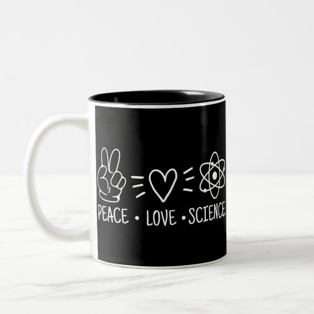 Caneca De Café Em Dois Tons Peace Love Science (Esquerda)