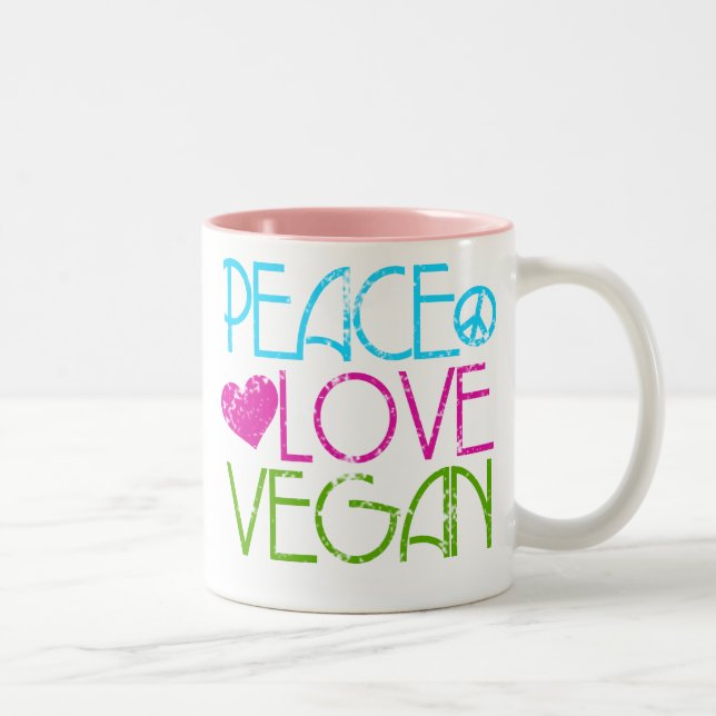 Caneca De Café Em Dois Tons . Peace.Love.Vegan. (Direita)