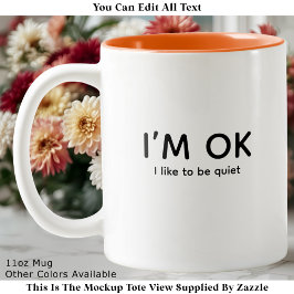 Caneca De Café Em Dois Tons Peace & Quiet or Introvert Quote Modern Minimalist