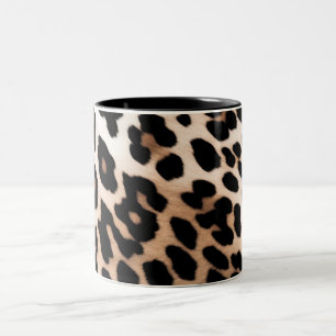 Caneca De Café Em Dois Tons Peach Black Cream Lepard Animal