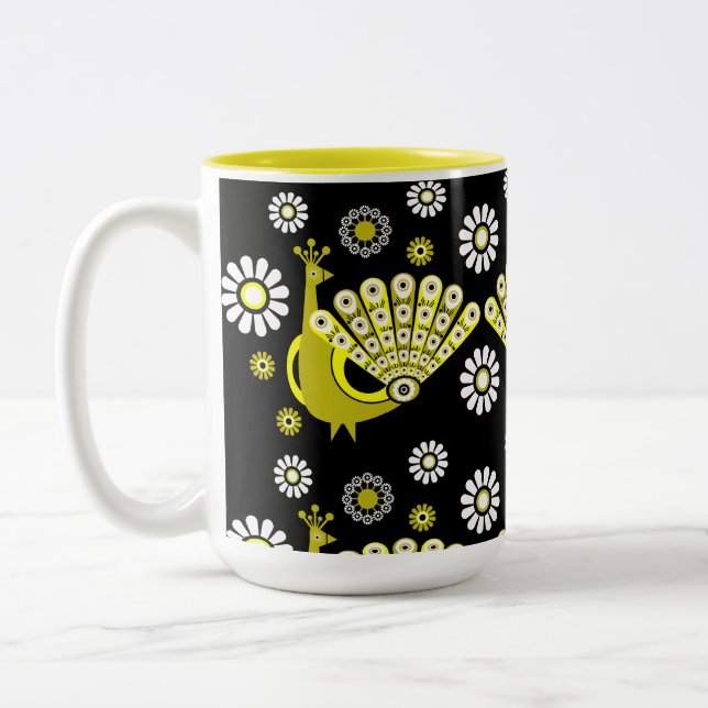 Caneca De Café Em Dois Tons Peacock Bird Graphic Art (Esquerda)