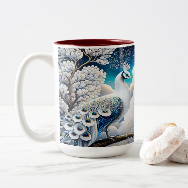 Caneca De Café Em Dois Tons Peacock Branco: Foto Pet Personalizada ativada (Com Donut)