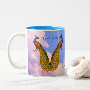 Caneca De Café Em Dois Tons Peacock Pair Art I Love You Personated