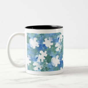 Caneca De Café Em Dois Tons Peça de Quebra-cabeça pintada de serra em azul e v