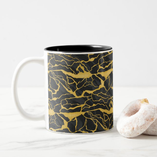 Caneca De Café Em Dois Tons pedra abstrata com veios (Com Donut)