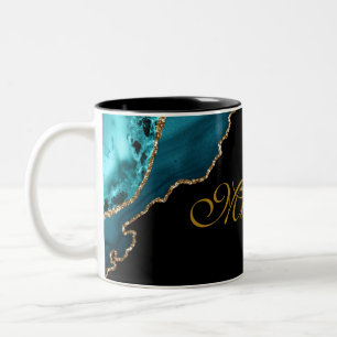 Caneca De Café Em Dois Tons Pedra Dourada e Teal Moderna Personalizada