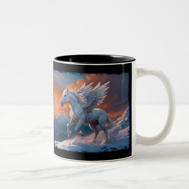 Caneca De Café Em Dois Tons Pegasus branco nas montanhas (Direita)
