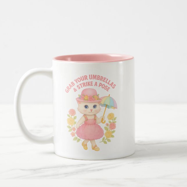 Caneca De Café Em Dois Tons Pegue Seus Guarda-Chuvas Design de Gatinho (Esquerda)