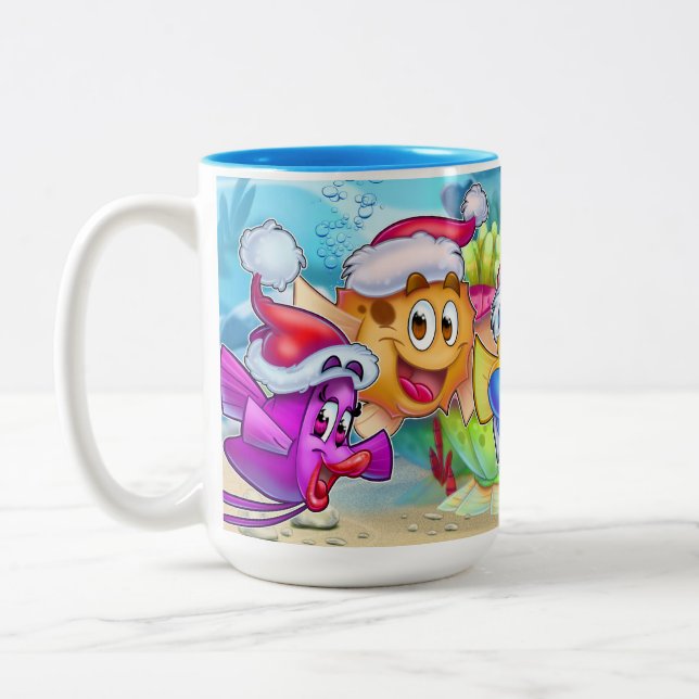 Caneca De Café Em Dois Tons Peixe de desenho animado fofo Amigo (Esquerda)