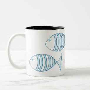 Caneca De Café Em Dois Tons Peixe de Listra Azul Marinho Branco
