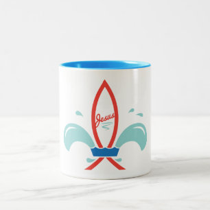 Caneca De Café Em Dois Tons Peixe Jesus Flor de Lis