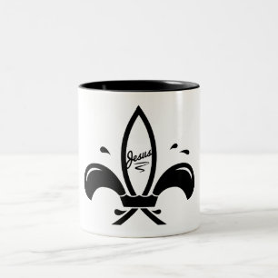 Caneca De Café Em Dois Tons Peixe Jesus Flor de Lis