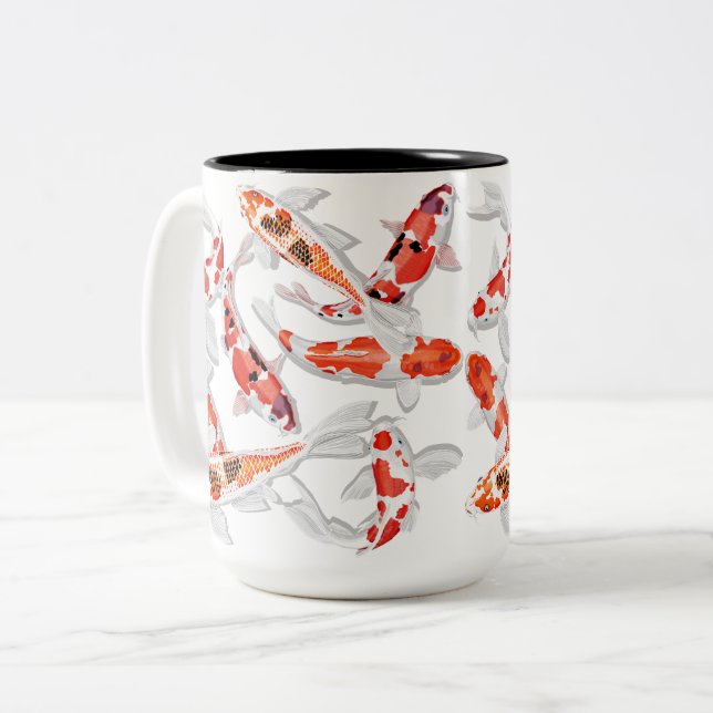 Caneca De Café Em Dois Tons Peixe Koi (Frente Esquerda)