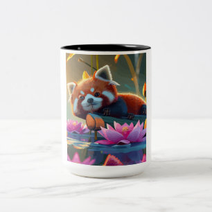 Caneca De Café Em Dois Tons Peixe vermelho deitado num lago de lótus
