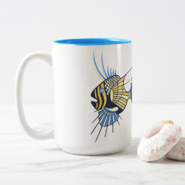 Caneca De Café Em Dois Tons Peixes Aquáticos Amarelos Tropicais Azuis