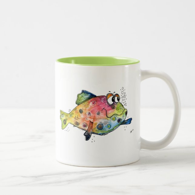 Caneca De Café Em Dois Tons Peixes Coloridos Esbranquiçados (Direita)