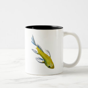 Caneca De Café Em Dois Tons Peixes de aquarela amarelos koi japoneses