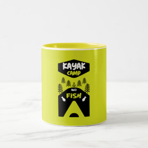 Caneca De Café Em Dois Tons Peixes de Kayak e presentes de pesca de campo