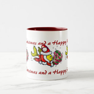 Caneca De Café Em Dois Tons Peixes de Papai Noel - desenhos animados bonitos