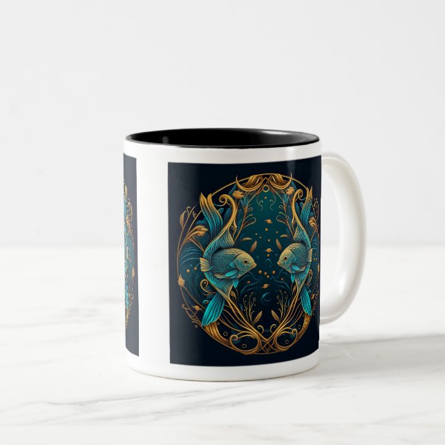 Caneca De Café Em Dois Tons Peixes Design, Mug de dois tons, 11 oz (Frente Esquerda)