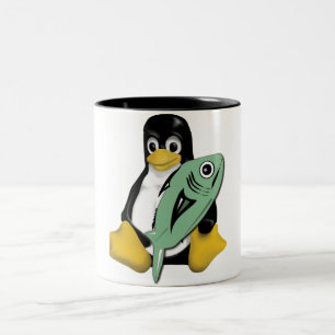 CANECA DE CAFÉ EM DOIS TONS PEIXES DO PINGUIM DE LINUX TUX