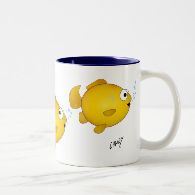 Caneca De Café Em Dois Tons Peixes dos desenhos animados (Direita)