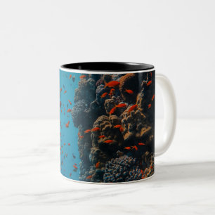 Caneca De Café Em Dois Tons Peixes E Recifes Coloridos