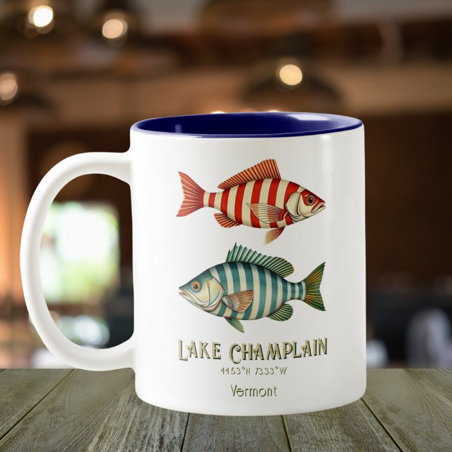 Caneca De Café Em Dois Tons Peixes náuticos do Lago Champlain Vermont (Criador carregado)