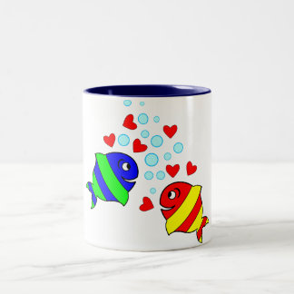 Caneca De Café Em Dois Tons Peixes no amor