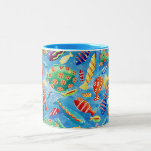 Caneca De Café Em Dois Tons Peixes Tropicais