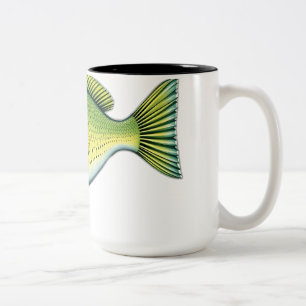 Caneca De Café Em Dois Tons Peixes Verdes Vivos com Padrões de Ondas