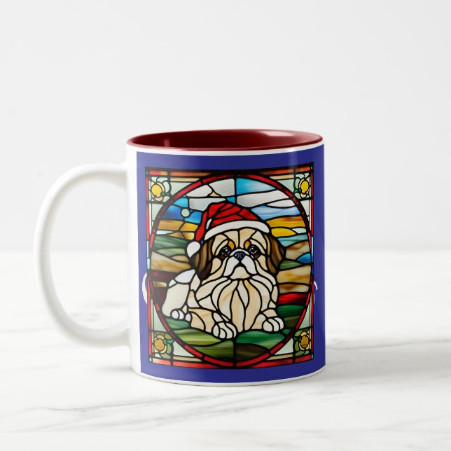 Caneca De Café Em Dois Tons Pekingese Natal - Vidro Mantido (Esquerda)