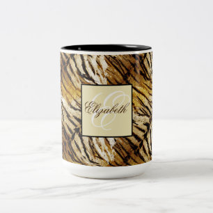 Caneca De Café Em Dois Tons Pele de tigre, monograma, na moda, tigre, striping