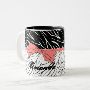 Caneca De Café Em Dois Tons Pele de zebra listras de couro de tigre preto bran