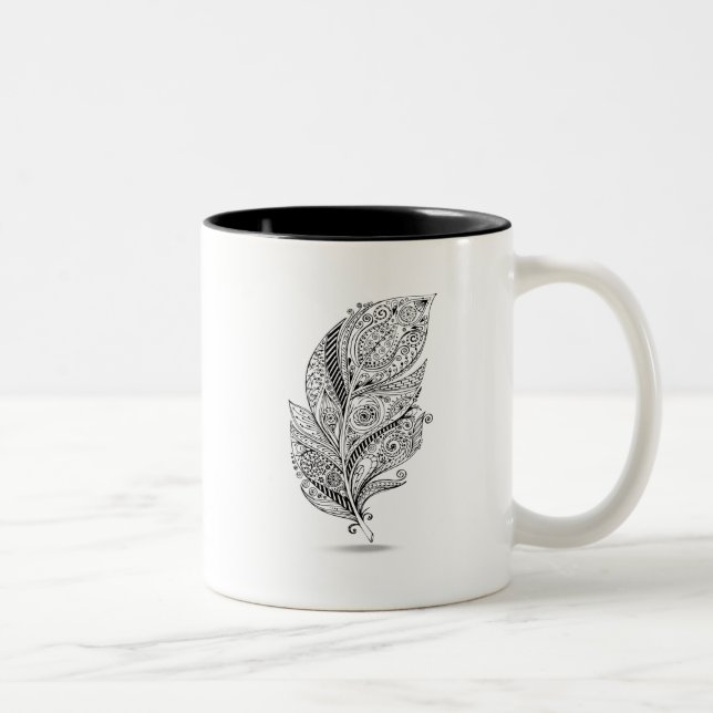 Caneca De Café Em Dois Tons Pena tribal inspirada (Direita)