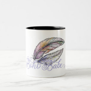 Caneca De Café Em Dois Tons Penas Boho Babe Vibração Boêmia Tendência Roxa
