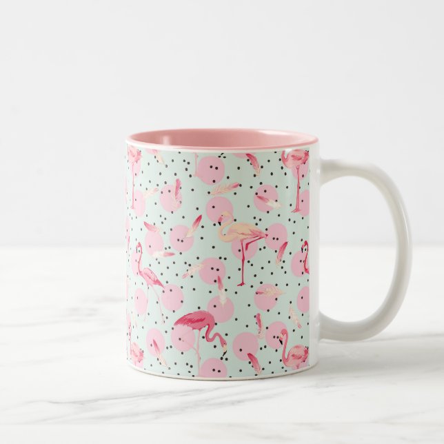 Caneca De Café Em Dois Tons Penas De Flamingo Nas Bolinhas (Direita)