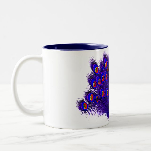 Caneca De Café Em Dois Tons Penas de Pavão (Esquerda)