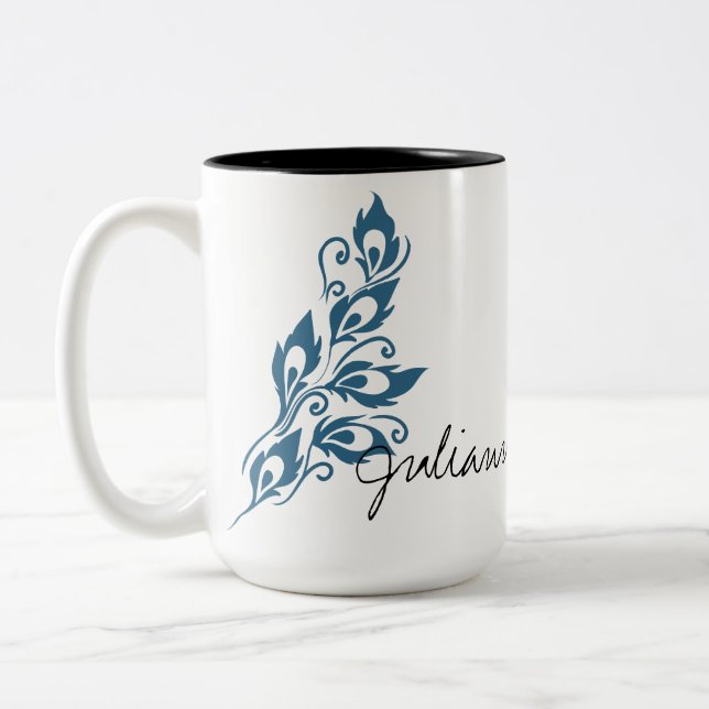 Caneca De Café Em Dois Tons Penas de Peacock (Esquerda)