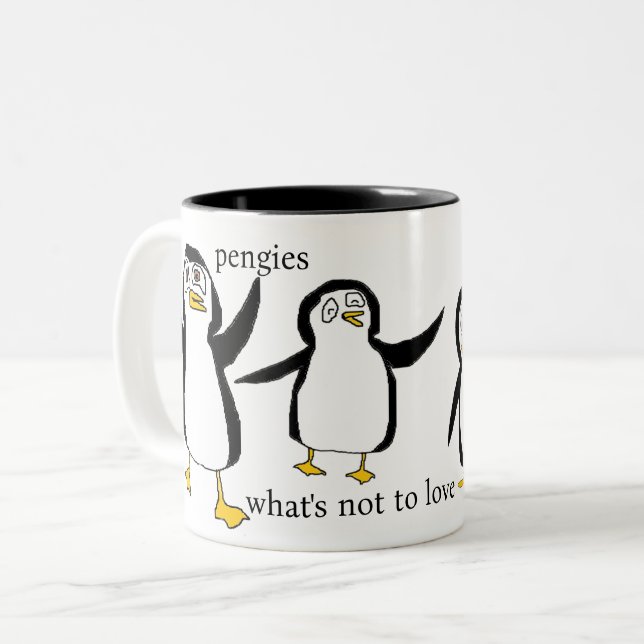 Caneca De Café Em Dois Tons Pengies, o que não é amar (Frente Esquerda)