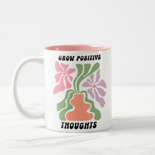 Caneca De Café Em Dois Tons Pensamentos Positivos Crescentes, flor