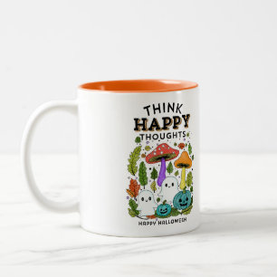 Caneca De Café Em Dois Tons Pense em pensamentos felizes Coleção de Halloween