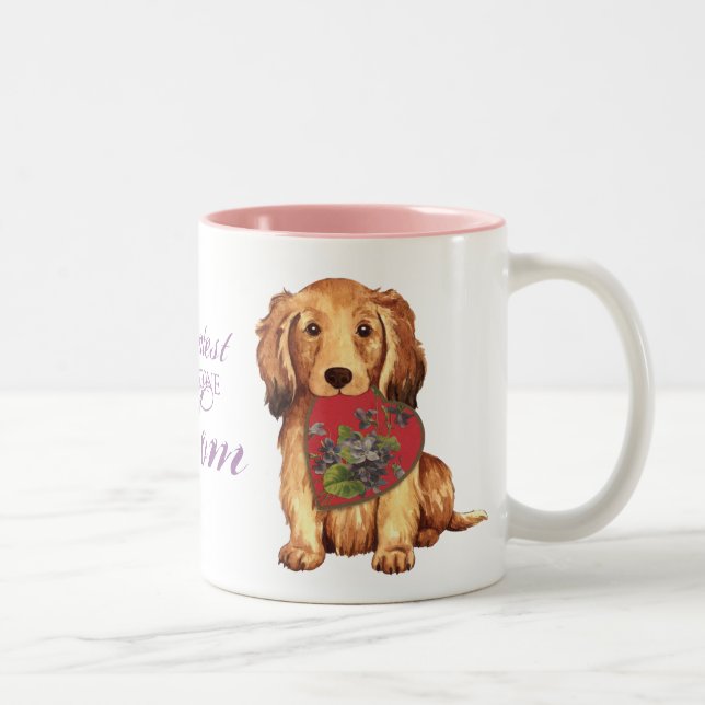 Caneca De Café Em Dois Tons Penteado Dachshund Heart Mãe (Direita)