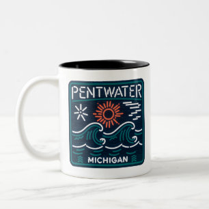 Caneca De Café Em Dois Tons Pentwater Michigan Neon Sign Coffee Mug