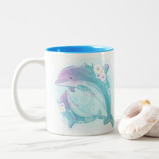 Caneca De Café Em Dois Tons Pequena Mug de Golfinho (Com Donut)