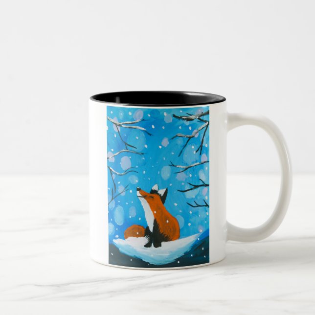 Caneca De Café Em Dois Tons Pequena Raposa Adora Neve (Direita)