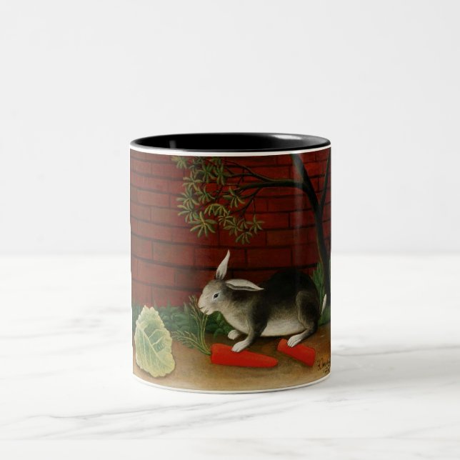 Caneca De Café Em Dois Tons Pequeno Coelho Cute (Animal Pet) (Henri Rousseau) (Centro)