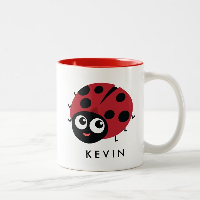 Caneca De Café Em Dois Tons Pequeno e Bonito Red Ladybug Personalizado (Direita)
