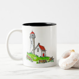 Caneca De Café Em Dois Tons Pequeno Farol Aquarela
