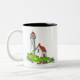 Caneca De Café Em Dois Tons Pequeno Farol Aquarela